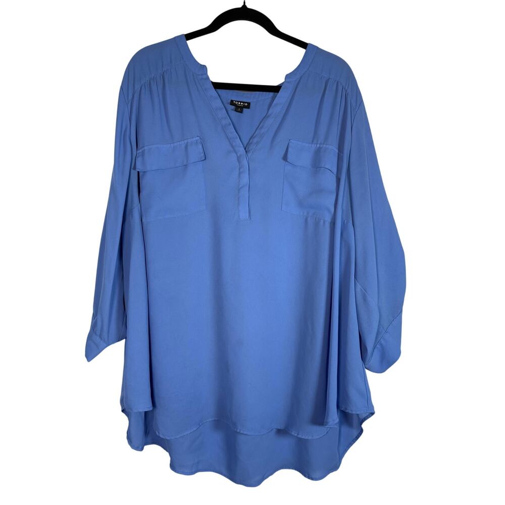 Torrid Harper Blue V Neck Roll Tab Sleeve Blouse Casual Workwear Plus Size 4X